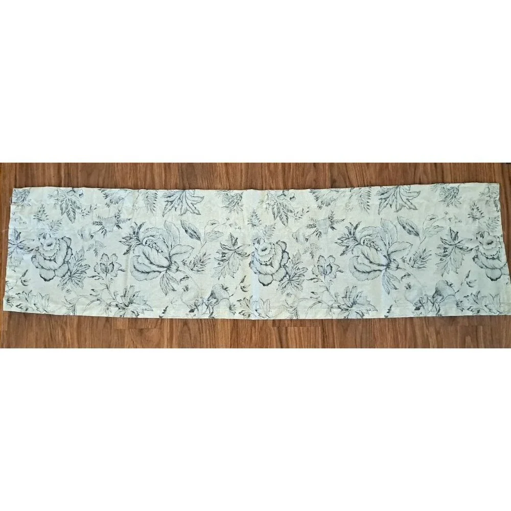 Blue & Beige Floral Curtain Valance JC Penney USA Made Cottage Baroque 60x18